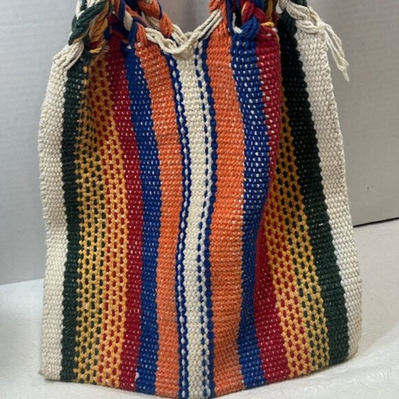 Southwestern Style Striped Woven Cotton Hobo Shoulder Bag Tote - Picture 5 of 9
